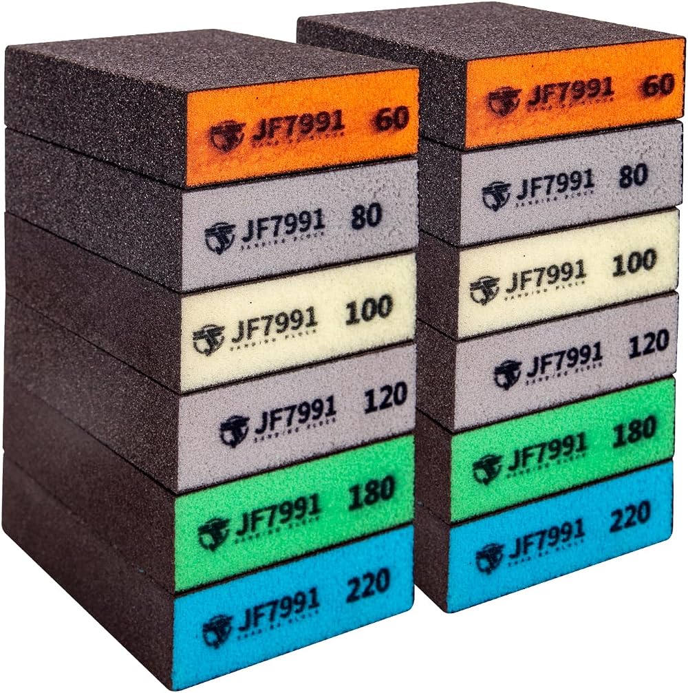 Sewokon 12 Pcs Sanding Blocks Sponges Set 6 Grits 60-80-100-120-180-220