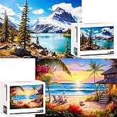 2 Pack Puzzles for Adults 1000 Pieces-Hawaii Beach &amp; Moraine Lake Difficult Jigsaw Puzzles for Adults,Hard Jigsaw Puzzle Decorations DIY Leisure Game Toy Suitable Family Friends(27.5x20 inches)
