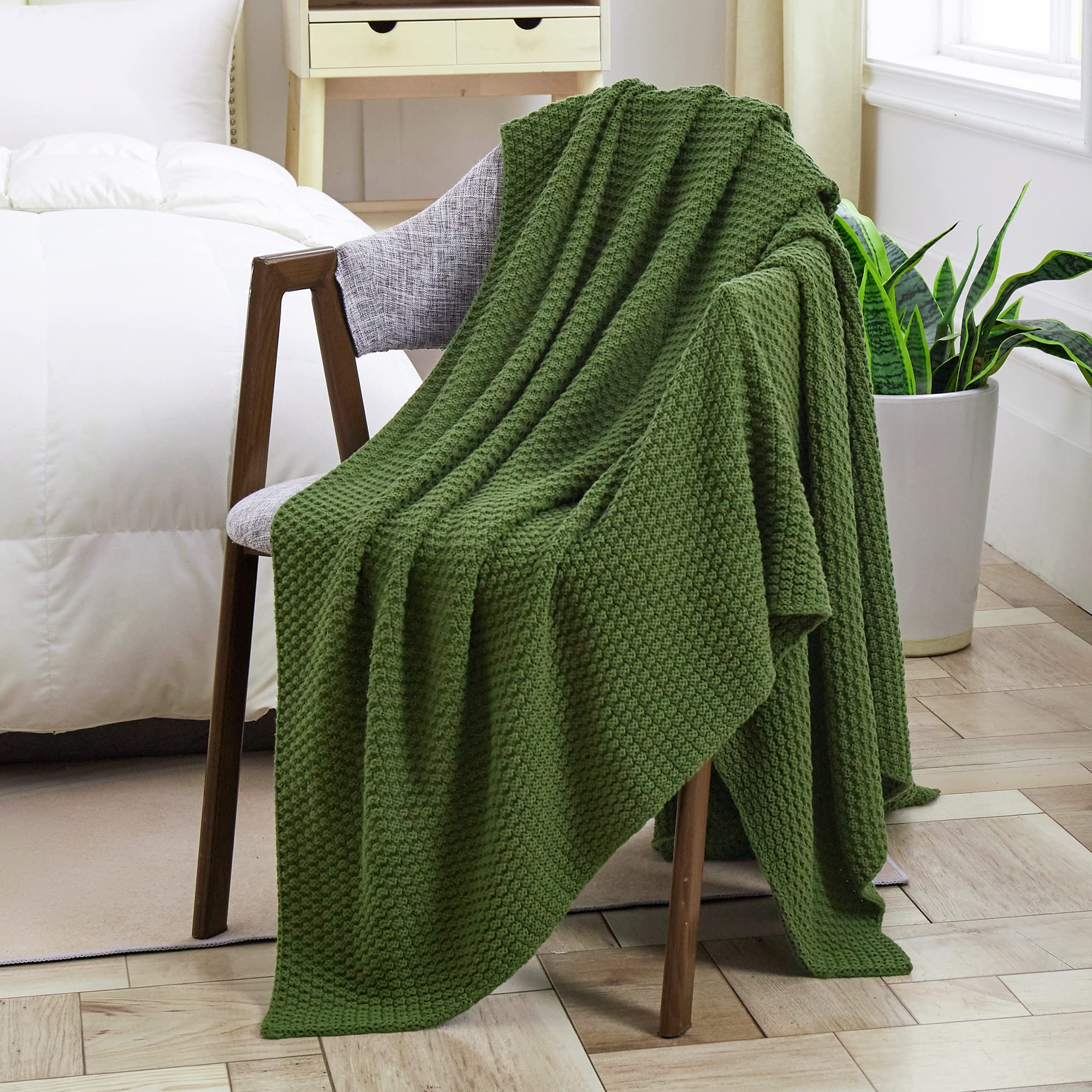 Olive Green Knitted Throw Blanket