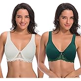 Curve Muse Women's Plus Size Unlined Underwire Lace Bra with Cushion Straps-2PK