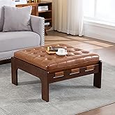 DM Furniture Ottoman Coffee Table, 30 inch Living Room Ottoman, Square Ottoman Bench Leather Tufted Upholstered Coffee Tables