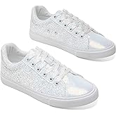 AISFAES Glitter Sparkly Low Top Sequins Lace Up Tennis Shoes Comfort Bling Fashion Shiny Walking Shoes