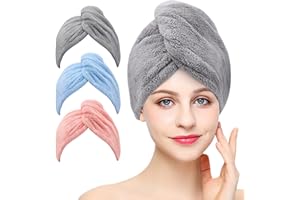 3 Pack Microfiber Hair Towel BEoffer Super Absorbent Hair Wraps for Women Wet Hair, Fast Drying Hair Turban, Hair Caps with B