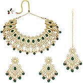 Aheli Kundan Dangling Pearls Necklace Earring With Maangtikka Bharatanatyam jewellery set Gift for Women