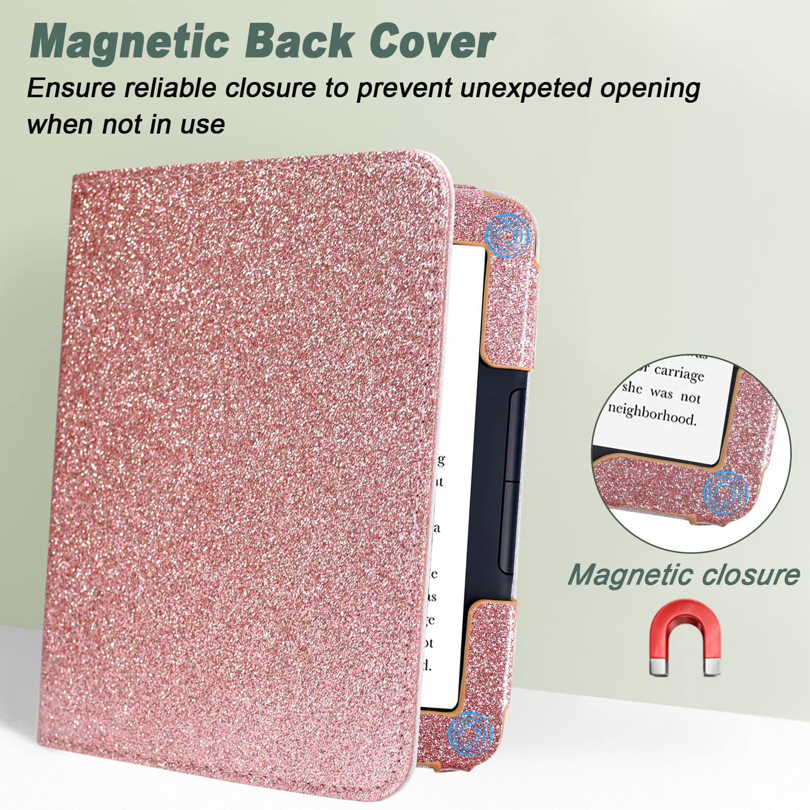 ACdream Case for Nook GlowLight 4 2021 / Nook GlowLight 4e 2022, Folio Premium PU Leather Ereader Cover with Magnet Closure, Glitter Rose