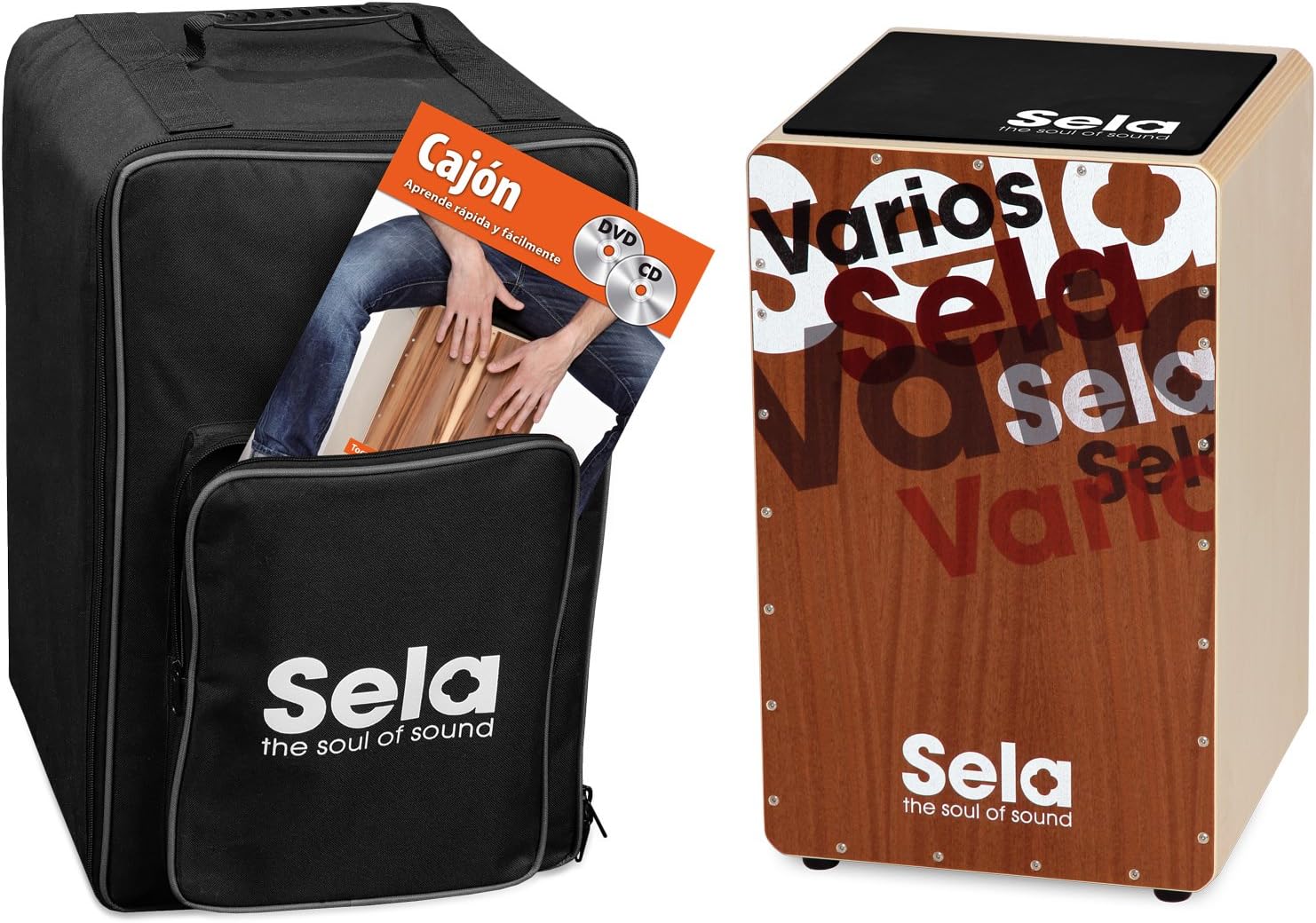 Sela SE 127 ES Varios Cajon Set including backpack, cajon pad, Spanish cajon method, CD and DVD, Standard