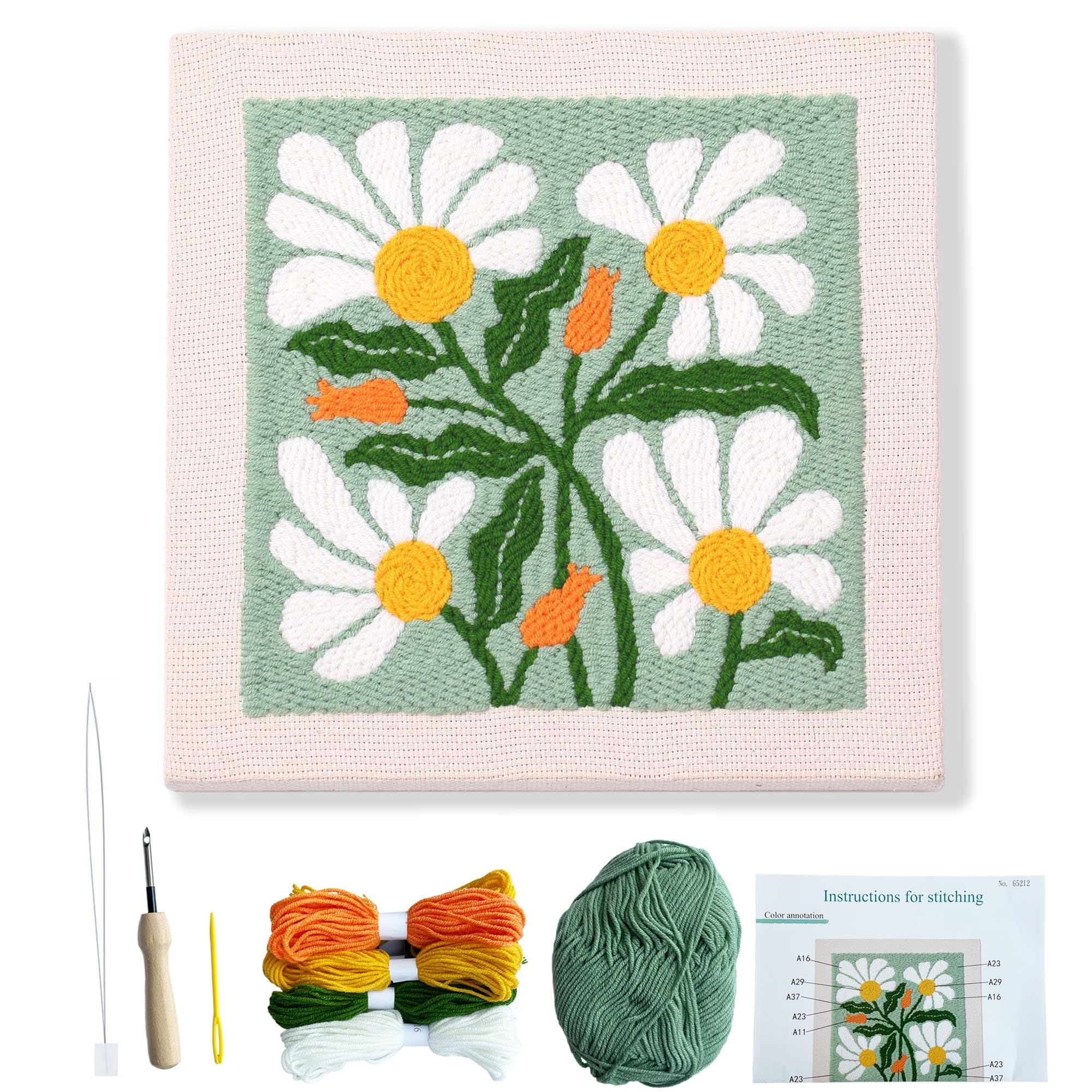 Myfelicity Punch Needle Frame kit, Floral Pattern Suitable for Children, Women, Elderly Adult Starter Hand Punching Needle Hoop Kit 25 * 25 cm (9.84 * 9.84 inches)…