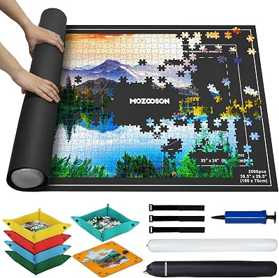 MOZOOSON Jigsaw Puzzle Mat Roll Up for 2000 Pieces with 6 Trays - 46.4x31.5 Inch