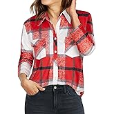 Ninedaily Women's Plaid Shirt Collared Button Down Blouse 3/4 Sleeve Tunic Tops