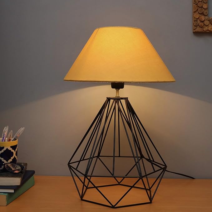 Buy Modern Farmhouse Metal Diamond Desk Table Lamp with Light Bulb