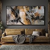 KLAKLA Large Canvas Abstract Wall Art for Living Room-Pictures for Living Room, Modern Art Wall Decor, Office Wall Art, Orange, Gray & Yellow Artwork, Bedroom Decor 29×58IN
