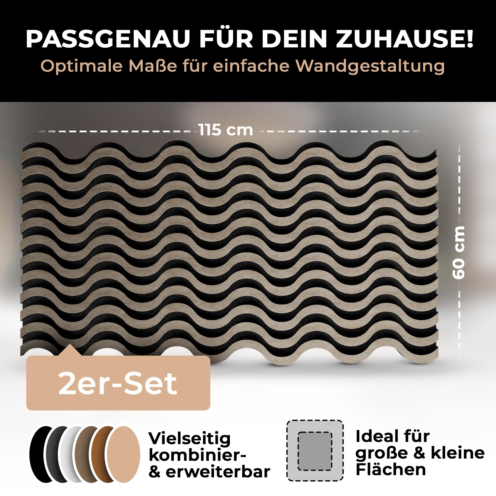 Good Materialzz® ,Wandpaneele, Akustikpaneele,115x60x5 cm (2er set), 3d Wandpaneele Selbstklebend, Wandverkleidung Innen, Paneele Wand, Akustikpaneele Selbstklebend, Schallschutzplatten, Eiche 7