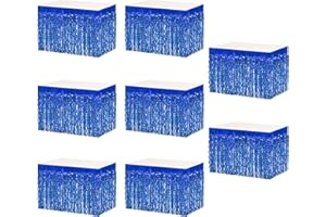 MZJU 8P Wavy Metallic Tinsel Foil Fringe Table Skirts for Rectangle Tables Backdrop Garland Curtains for Parade Floats Wedding Birthday Parties Decoration Halloween Christmas (Blue)