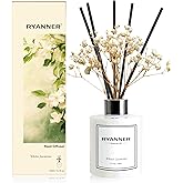 Ryanner Flower Reed Diffuser Set,5.1 fl oz White Jasmine Scent Diffuser with Sticks Home Fragrance Reed Diffuser with Essential Oil for Bathroom Shelf Decor&Air Freshener,Home Bathroom Office Decor
