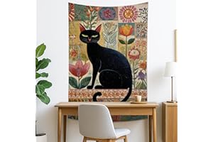 Cat Floral Tapestry, Vintage Style Decorative Wall Hanging, Aesthetic Tapestry for Living Room, Bedroom, and Dorm 40x60 Inch