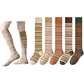 WJIAMPLS 5 Pairs Women Retro Calf Socks - Slouch Over The Calf Classic Knit Color Block Warm for Casual Daily Wear