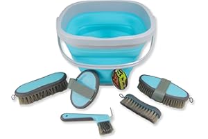 Collapsible Grooming Kit 10 Liter Bucket and 5 Grooming Tools - By Southwestern Equine - Turquoise
