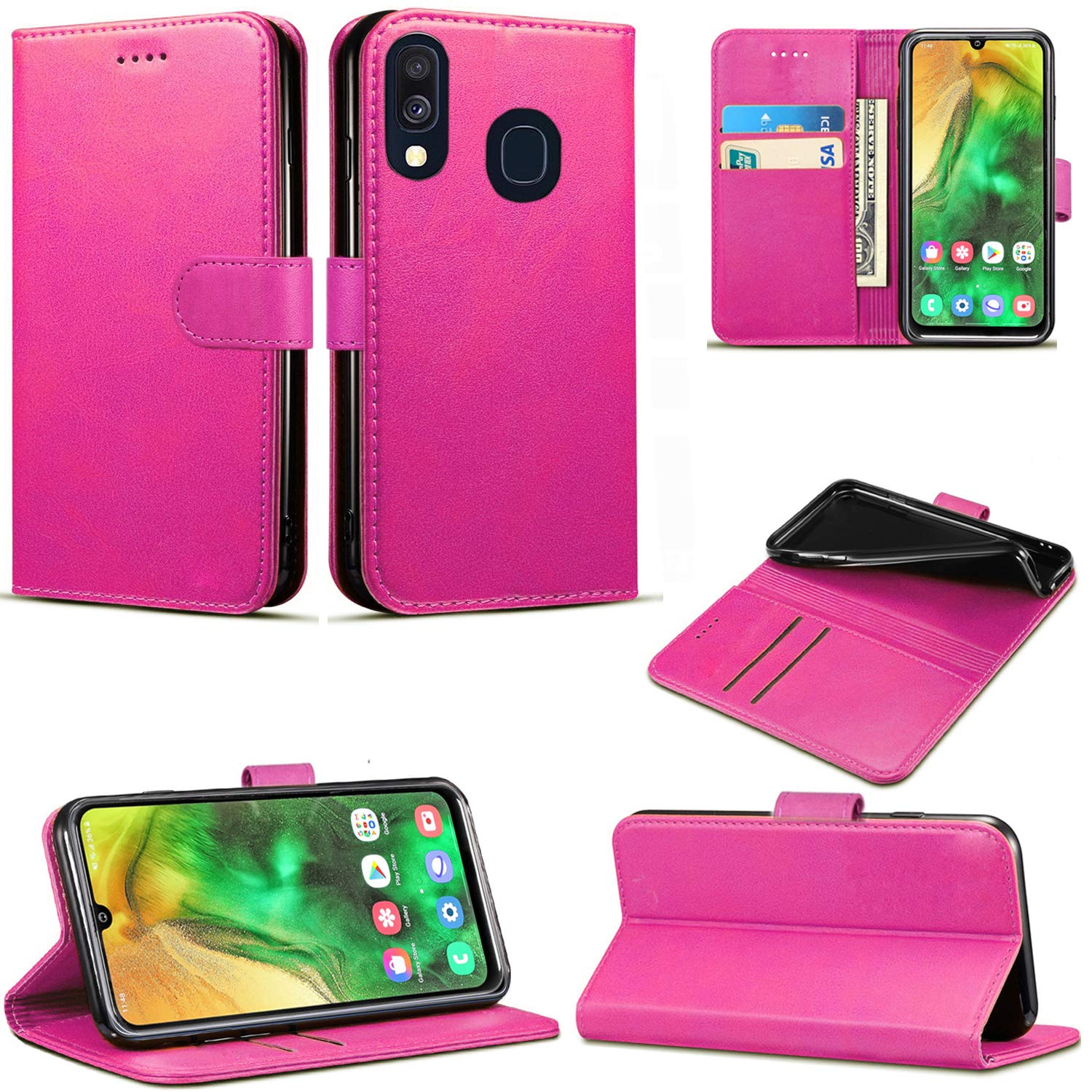 Case Compatible for Samsung Galaxy A20e (5.8 Inch) Leather Magnetic Closure Flip Card Holder Wallet Stand View Protective Cover for Samsung Galaxy A20e (Pink)