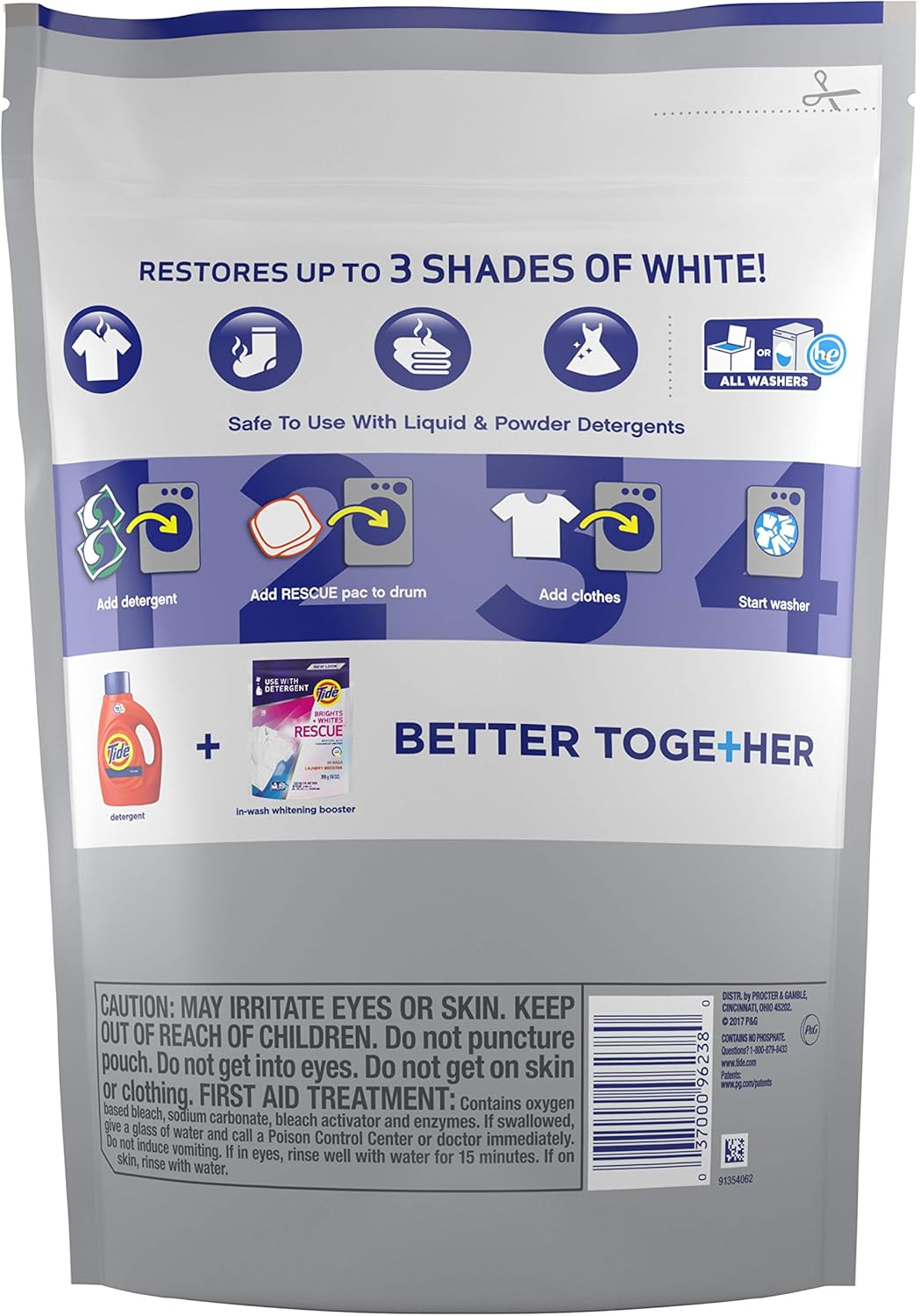 Tide Bright + Whites Rescue In-wash Laundry Booster Pacs, 27Count (Packaging May Vary): Health & Personal Care