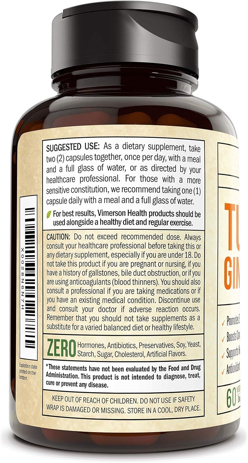 Turmeric Curcumin with Ginkgo Biloba Supplement. Helps Support Healthy Joints and Cartilage. Boosts Focus, Concentration, and Memory. Bioperine for Optimal Absorption. 60 milligrams, 60 Capsules: Health & Personal Care