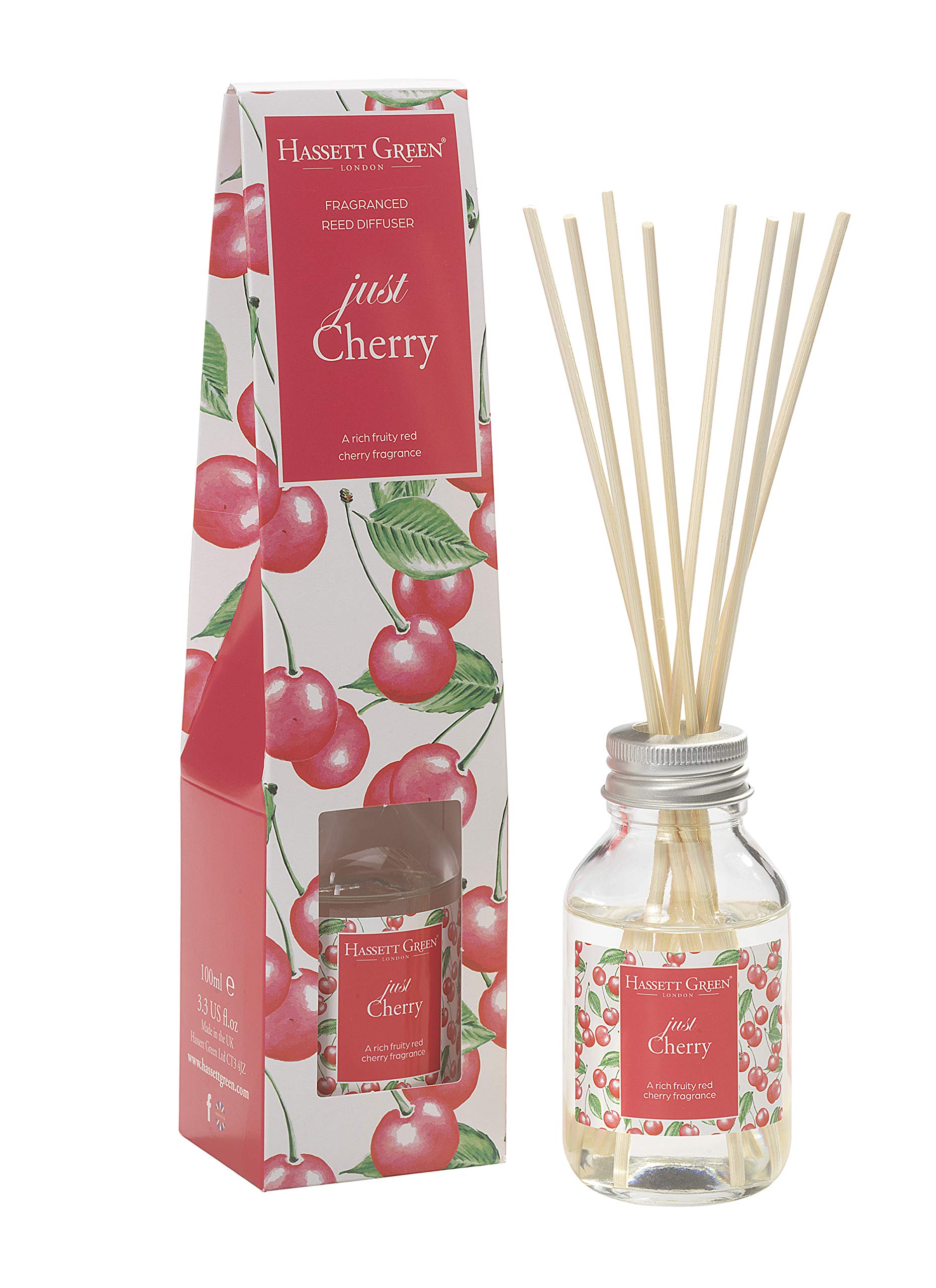 Just Cherry Fragrance Oil Reed Diffuser 100ml - Long Lasting Home Indoor Fragrance - with 8 Rattan Reeds