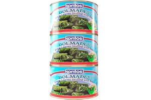 Kontos Foods Dolmas Stuffed Grape Leaves With Rice • Ready To Eat • Kosher • for vegan snacks or Greek Food Mezze Platter w/ spanakopita, tzatziki sauce, babaganush, greek olives or Charcuterie Board • Greek dolmades canned