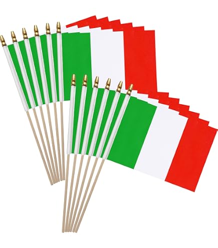 12 Stück Italien-Flaggen Auf Stab – Mini-Handflaggen 20,3x30,5 Cm, Mit Holzstab