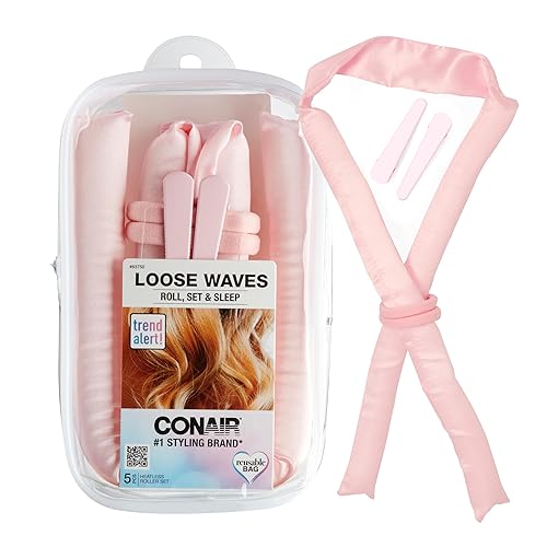 Conair Satin Heatless Curls Set - Heatless curls overnight- heatless curls headband - includes 1 Long Satin Roller, 2 Ponytailers, and 2 Clips