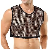 DTODWW Men's Mesh Shirts Fishnet Tank Top T-Shirts See Through Sexy Round Neck Sexy Muscle Crop Tee …