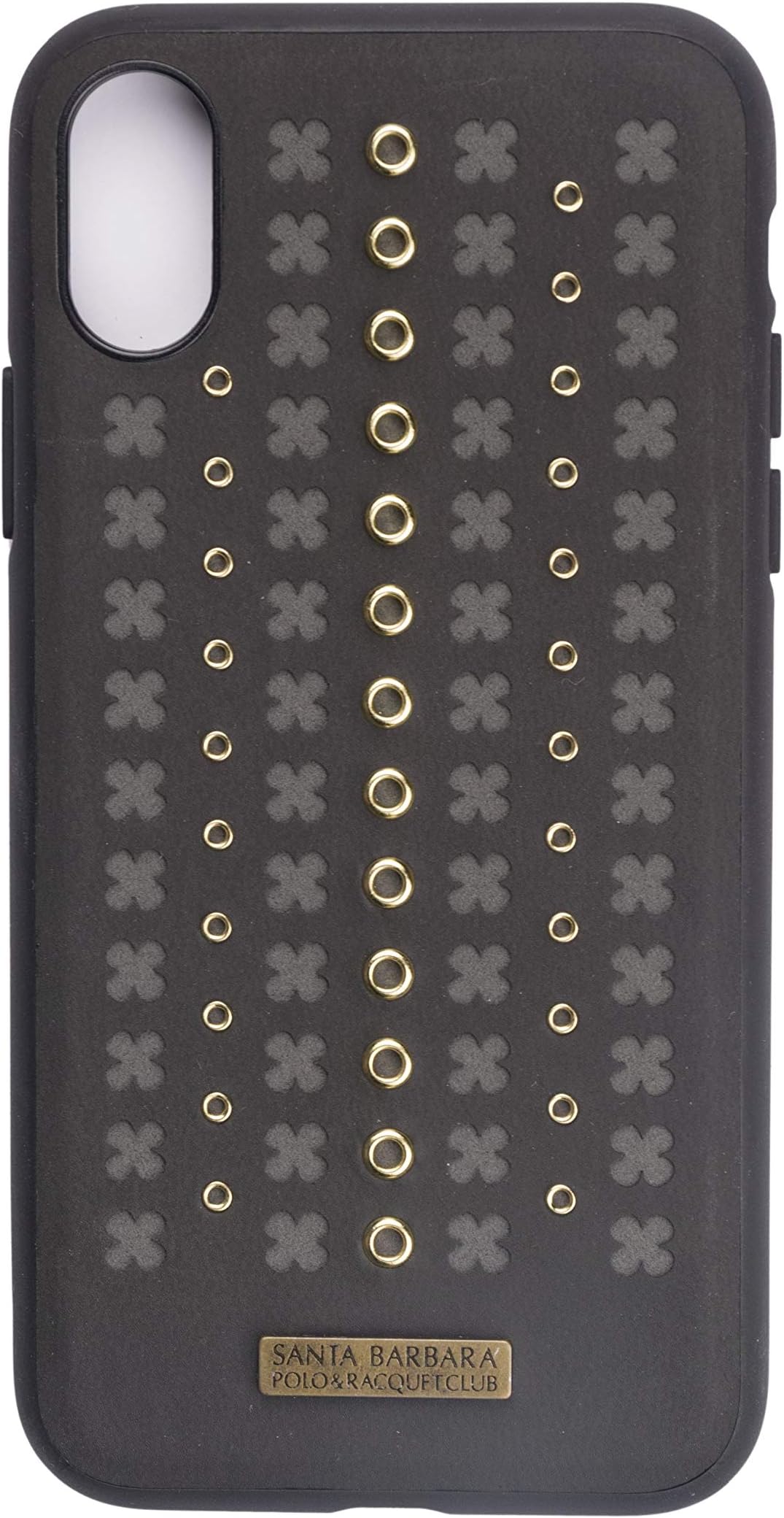 Desire Desire Polo Florence Shockproof, Dual Layer Slim Hybrid Leather Case Cover with Metallic Stud for iPhone Xs/X (Black)