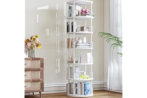 Arbcoler 6 Tier Rotating Bookshelf, 360 ° Display Stackable Spinning Bookshelf Tower, Narrow Space Saving Tall Floor Standing
