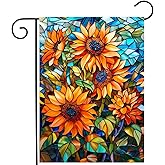 Fall Sunflower Garden Flag 12x18 Double Sided Small Autumn Flags for Outside Thanksgiving Outdoor Flag Stained Glass Floral Yard Flags Fall Porch Lawn Flags Decorative