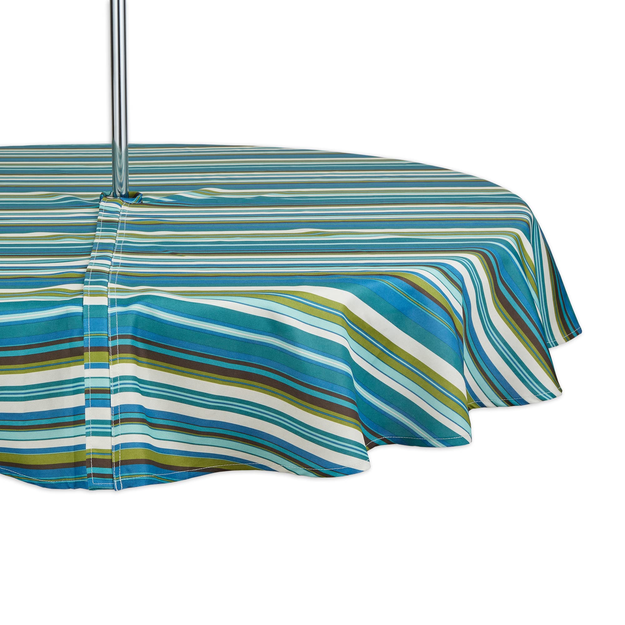 DII Indoor/Outdoor Tabletop Collection Multi-use, Machine Washable, Striped, Tablecloth, 60" Round w/Zipper, Beachy Print