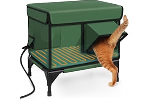 stohot Premium Heated Cat House for Outside Cats, 100% Weatherproof & Windproof Escape Door, Elevated Base, Winter Insulated Feral Stray Outdoor Cat Shelter with Heater
