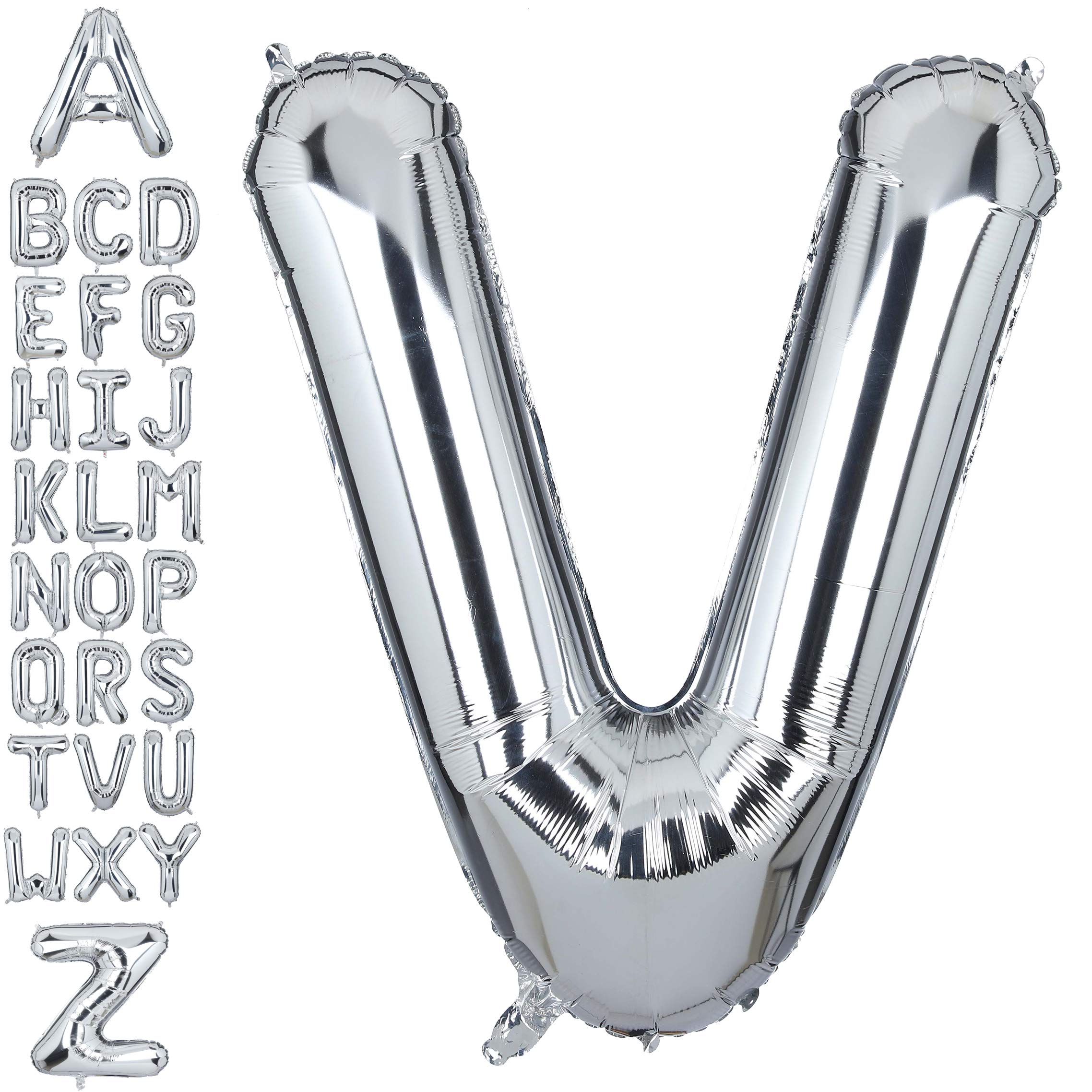 40 Inch Giant Silver Letter V Foil Helium Balloons Big Single Mylar Balloon Birthday Party Decoration Supply Baby Shower (Silver V)