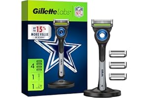 Gillette Labs Special NFL Cowboys Edition Shaving Razor for Men - 1 Handle, 4 Razor Blade Refills & Magnetic Stand, Holiday Gifts for Men, GilletteLabs with Exfoliating Bar