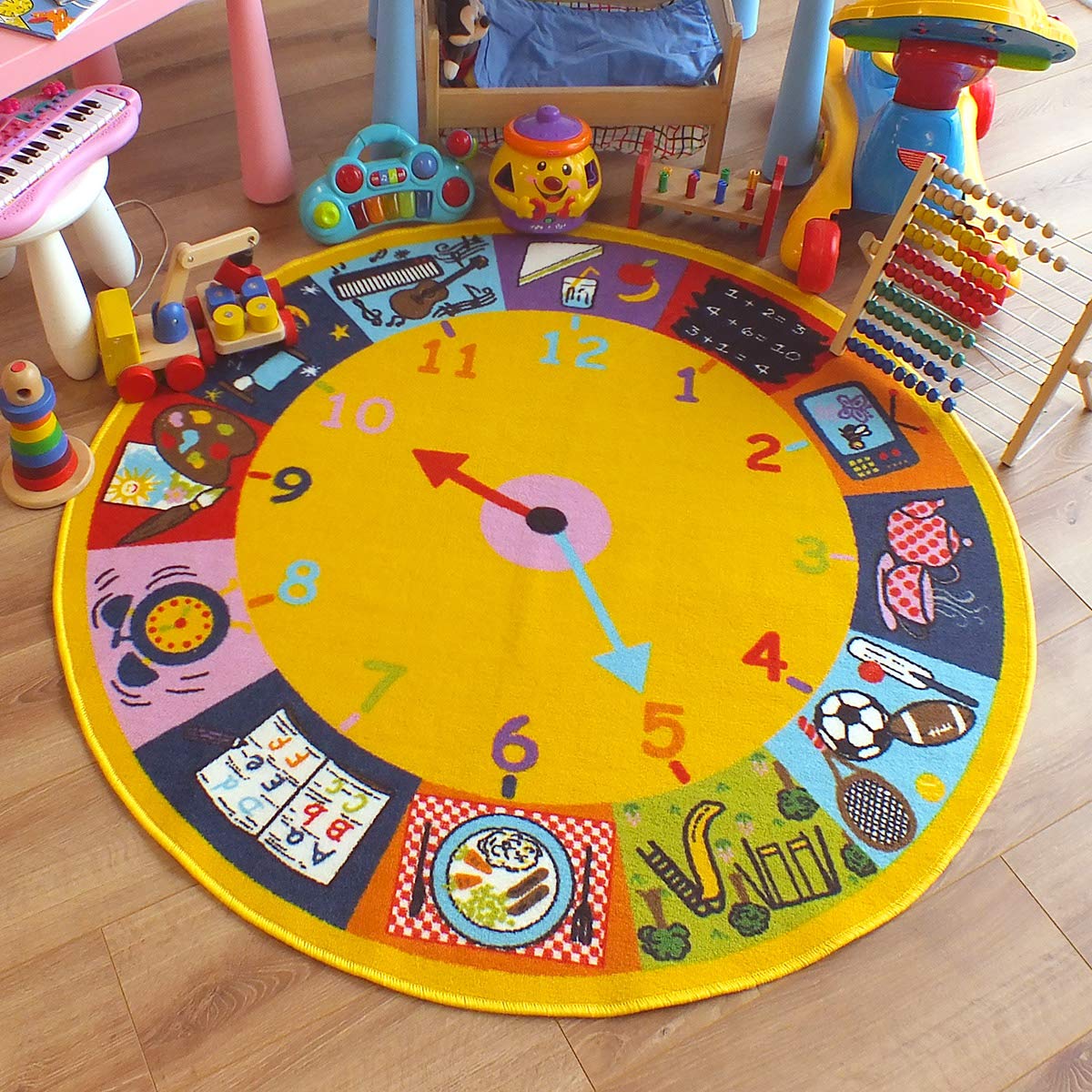 Superb Kids/Childs Rug Clock design Large Round 1.33m x 1.33m (4'4 x 4'4 approx)