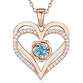 CDE Valentines Day Gifts for Women S925 Silver Rose Gold Heart Birthstone Necklaces for Women，Ideal Anniversary or Birthday Jewelry Gifts for Wife Girlfriend Her
