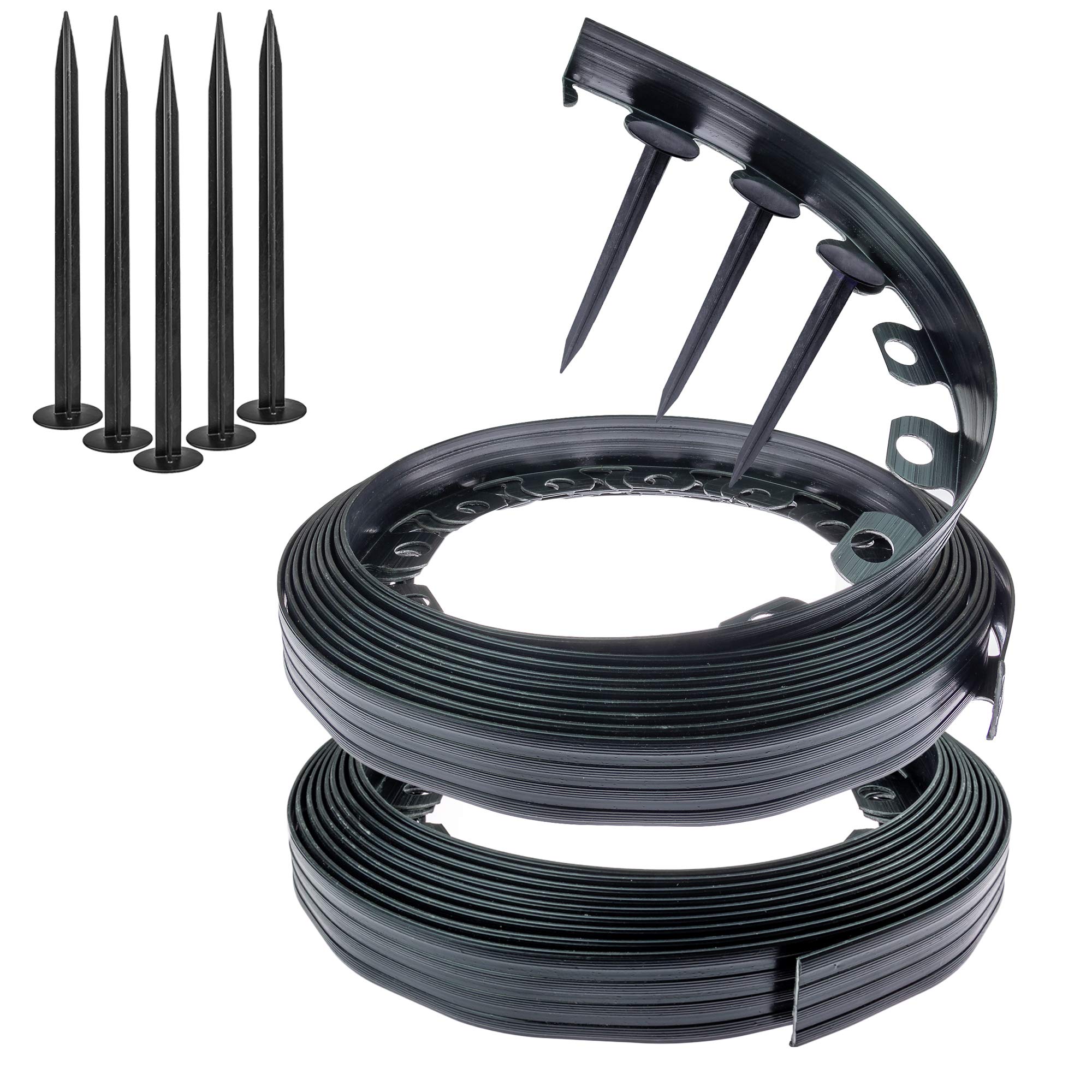 Chrispol Lawn Edging - Black Plastic Garden Border Edging - 20 M Long (2x10m) - 4 cm Height - 6 Nails Included Per Meter