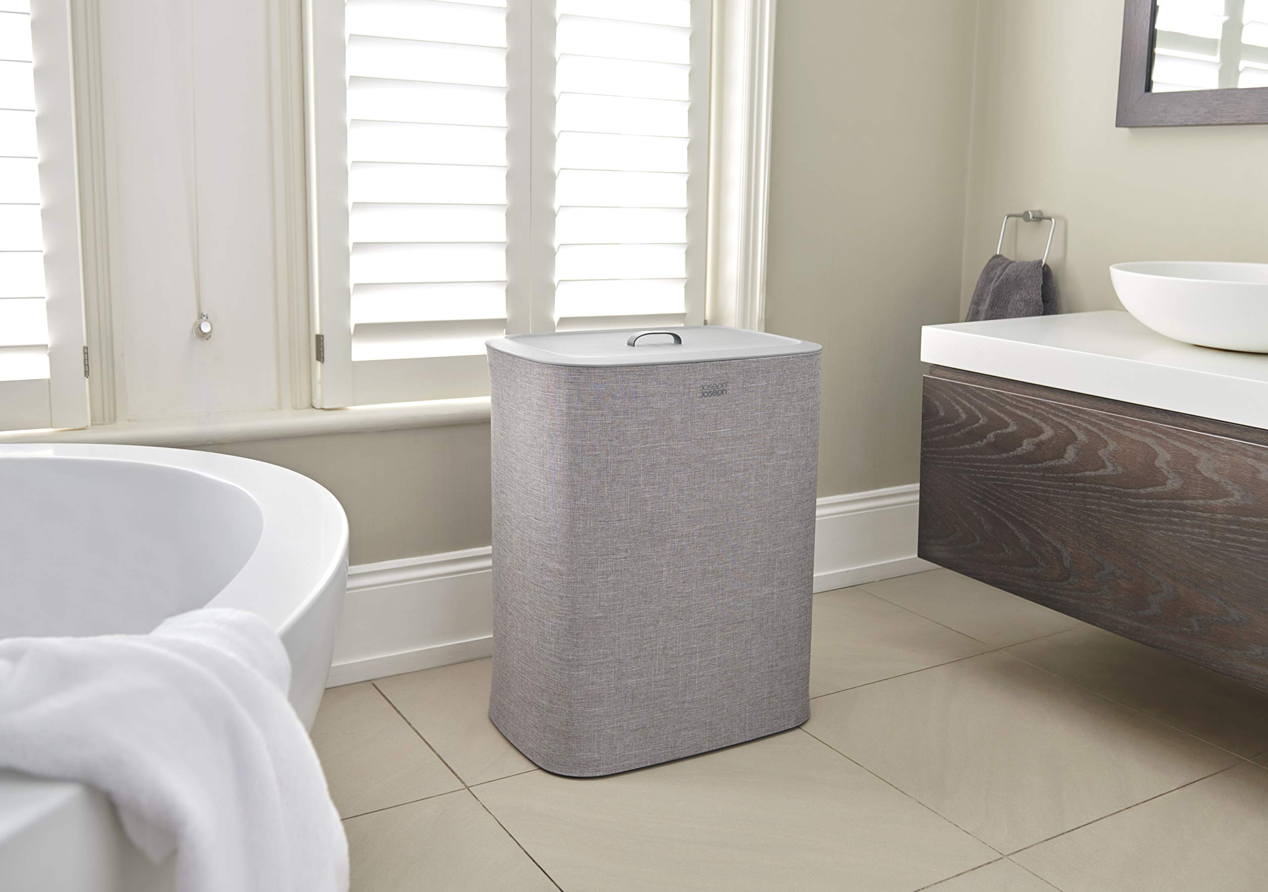 Joseph Joseph Tota 90 liter/23.8 gallon Laundry Hamper Separation Basket with lid, 2 Removable Washing Bags with Handles - Gray