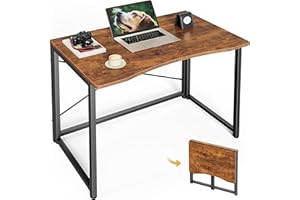 Huuger Folding Desk for Small Spaces, 31.5 Inch Foldable Computer Table, for Home Office, Study, Bedroom, Dorm, Space Saving, Small Writing Work Office Computer Desk, Easy to Fold, Rustic Brown