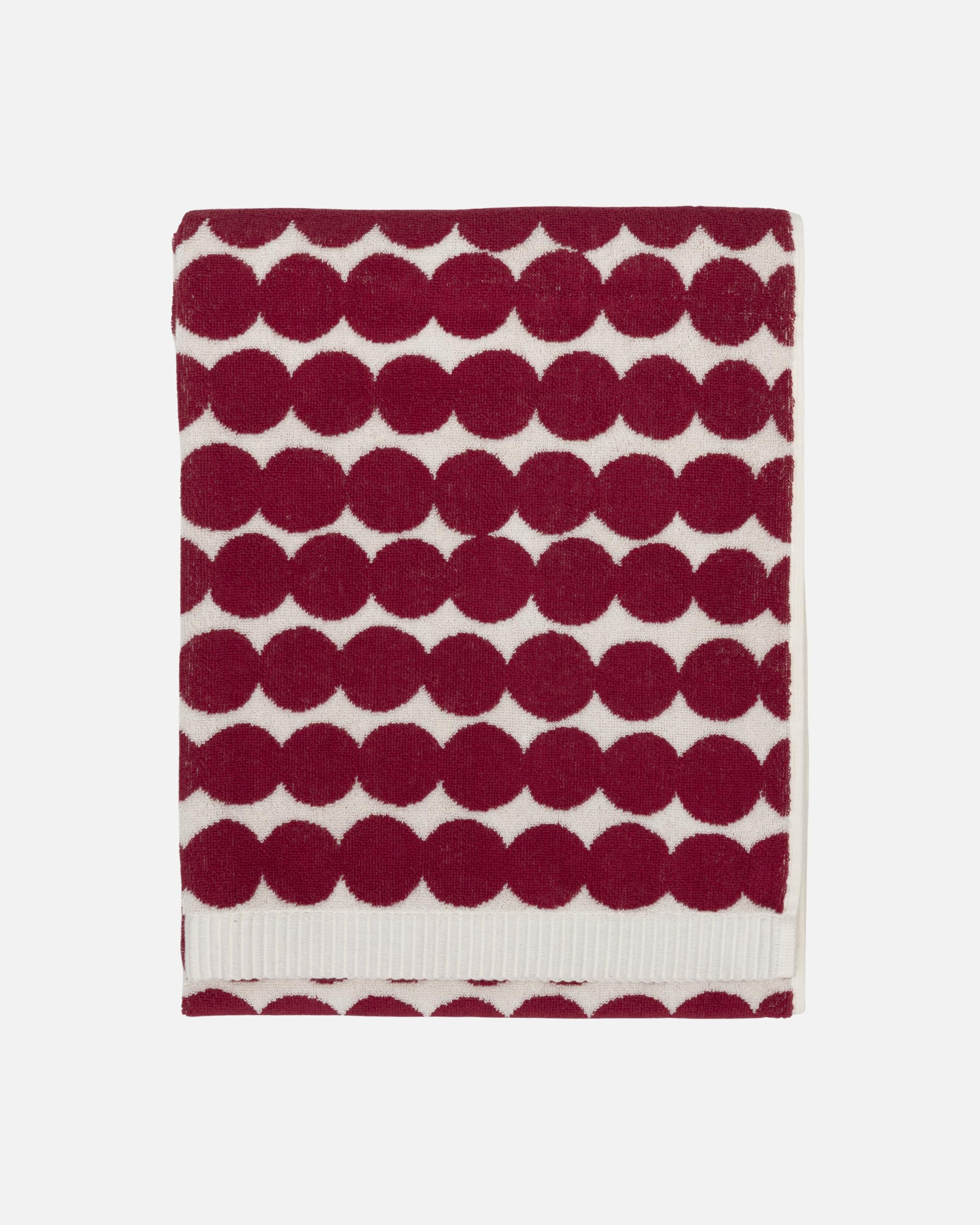 MARIMEKKO Räsymatto Terry Cotton Bath Towel (White and Red) – Polka Dot Patterned Bath Towels – 55 in x 28 in