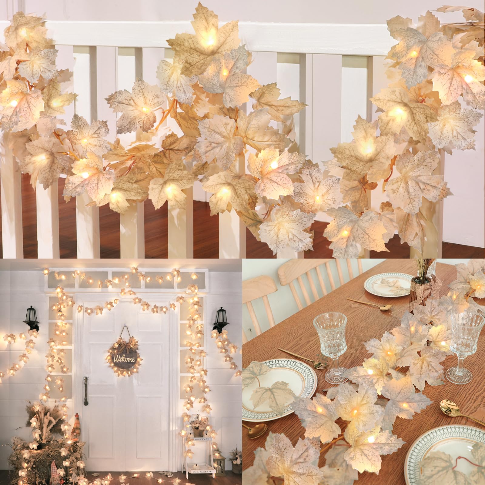 Photo 1 of 5 Pack Fall Garland with Lights Maple Leaf String Lights - Total 32.5 Ft Fall Leaves Garland String Lights Decor with 100LED Battery Operated Lights for Table Fireplace Thanksgiving Decorations Indoor
