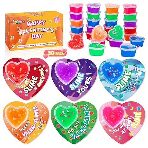 Valentine's Day Cards for Kids, 30 Sets of Heart Shape Slime Toys