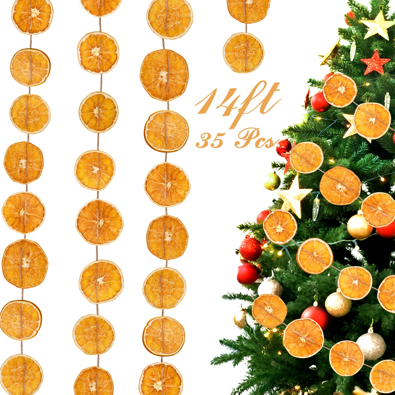 Photo 1 of 14 ft Dried Orange Slice Christmas Garland – Rustic Farmhouse Decor for Tree, Fireplace, Door, Holiday Home Decoration