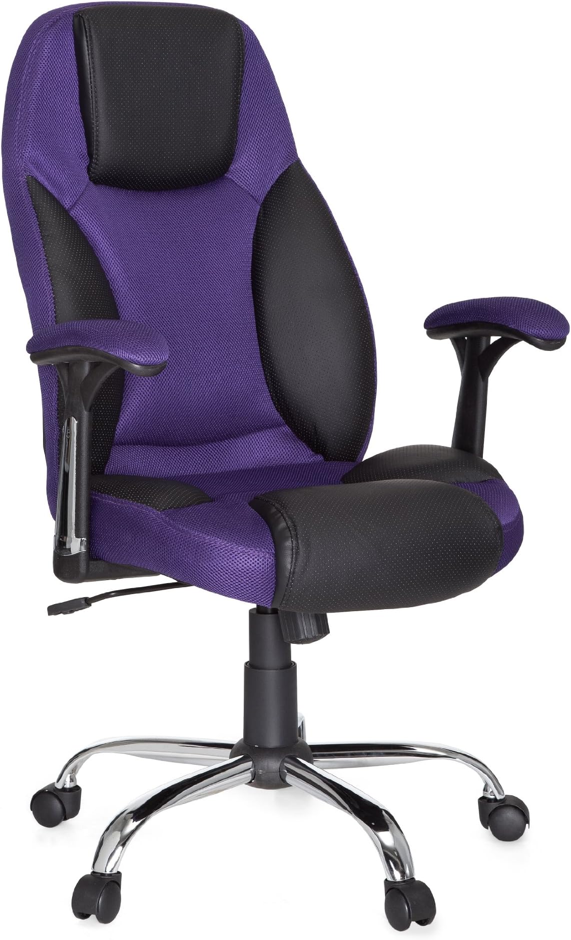 Amstyle Design Desk chair synthetic and textile Black lilac with arm rest Rocca