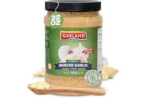 GARLAND FOOD SINCE 1992 Garland Food Minced Garlic in Water 32 oz – Made in the USA - Minced Garlic in Jar for Fresh Flavor, Time-Saving Prep, and Versatile Uses in Every Dish