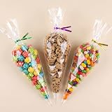 Frendour 100 Pcs Sweet Cone Bags 30x16cm with 100 Colorful Ties view 5