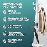 CASARIA Elegant Curved Coat Rack with Marble Base, 14 Rotatable Hangers, White view 9