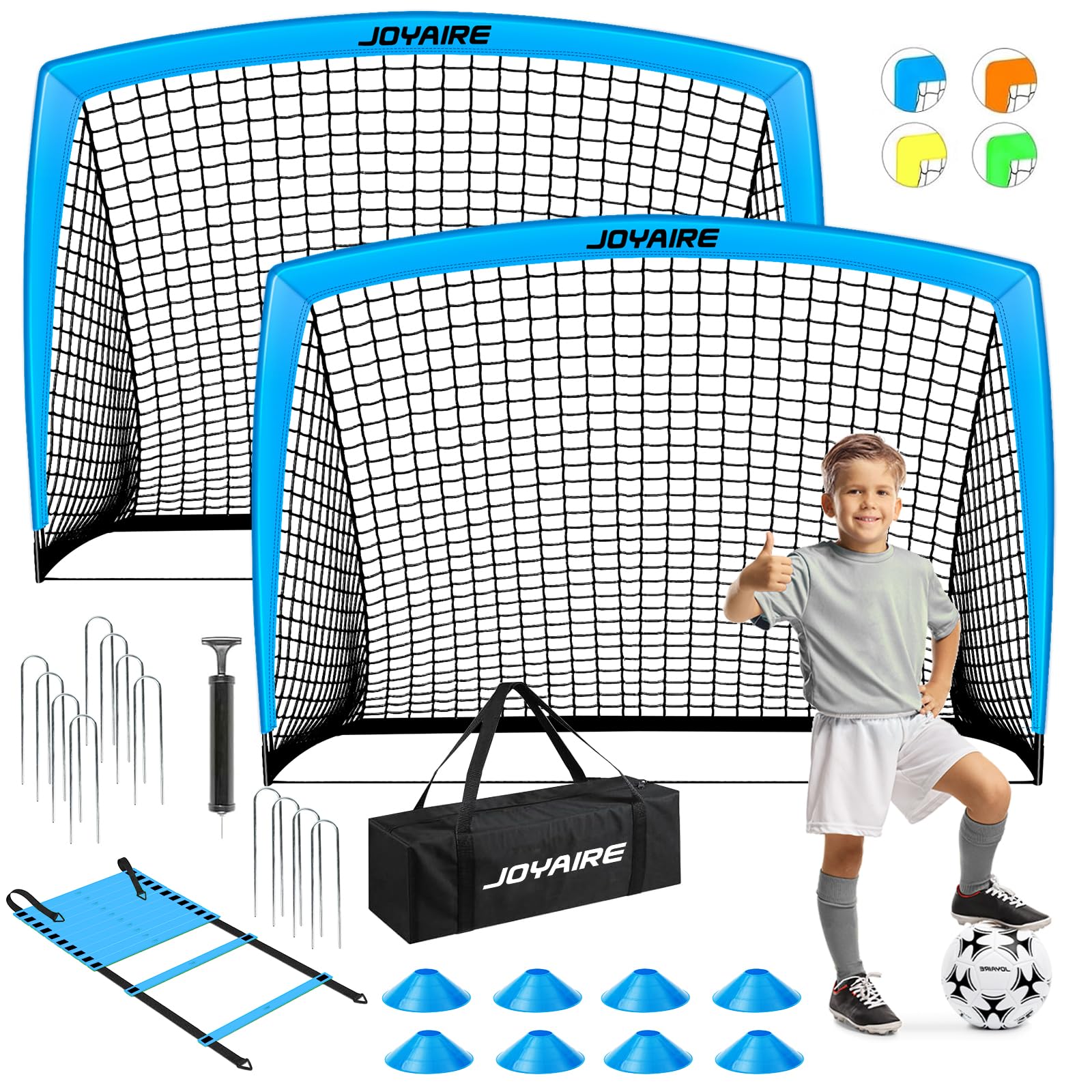 Photo 1 of JOYAIRE Soccer Goals for Backyard Set, Portable Kids Toddler Soccer Goal 2 of 6' x 4', Soccer Net Soccer Training Equipment with Size 4 Soccer Ball, Carry Bag, Youth, Games, Sports, Outdoor Play(Blue)